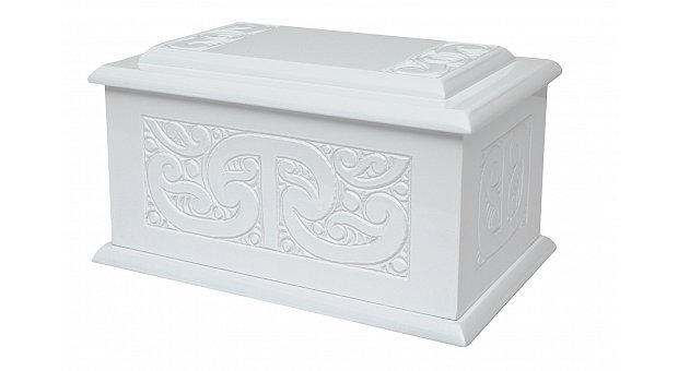 Raised Lid Maori Carved White